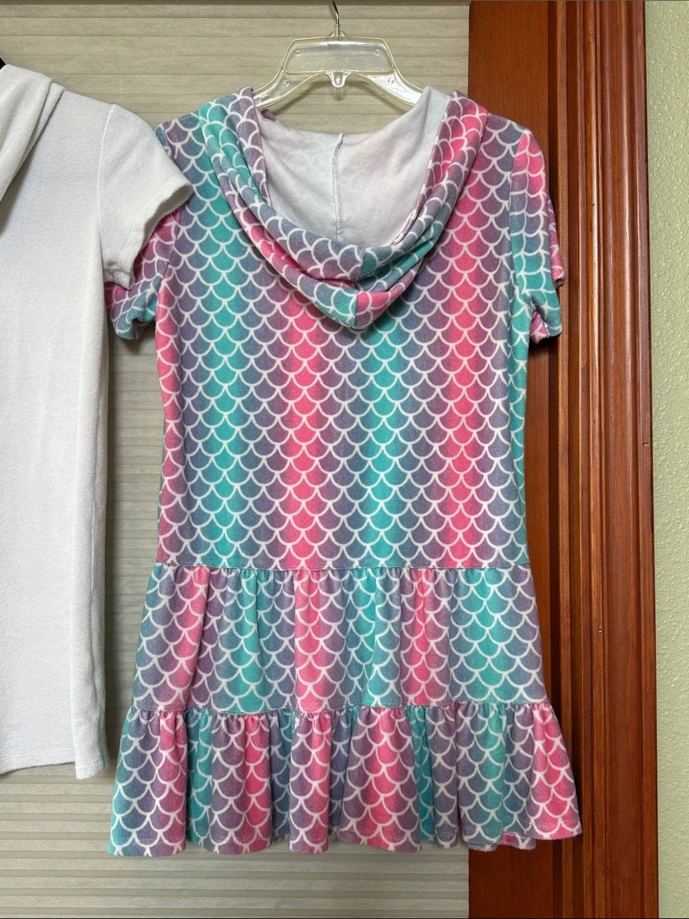 Bundle of 2 child Hooded zip up Swim cover ups white and mermaid scaled